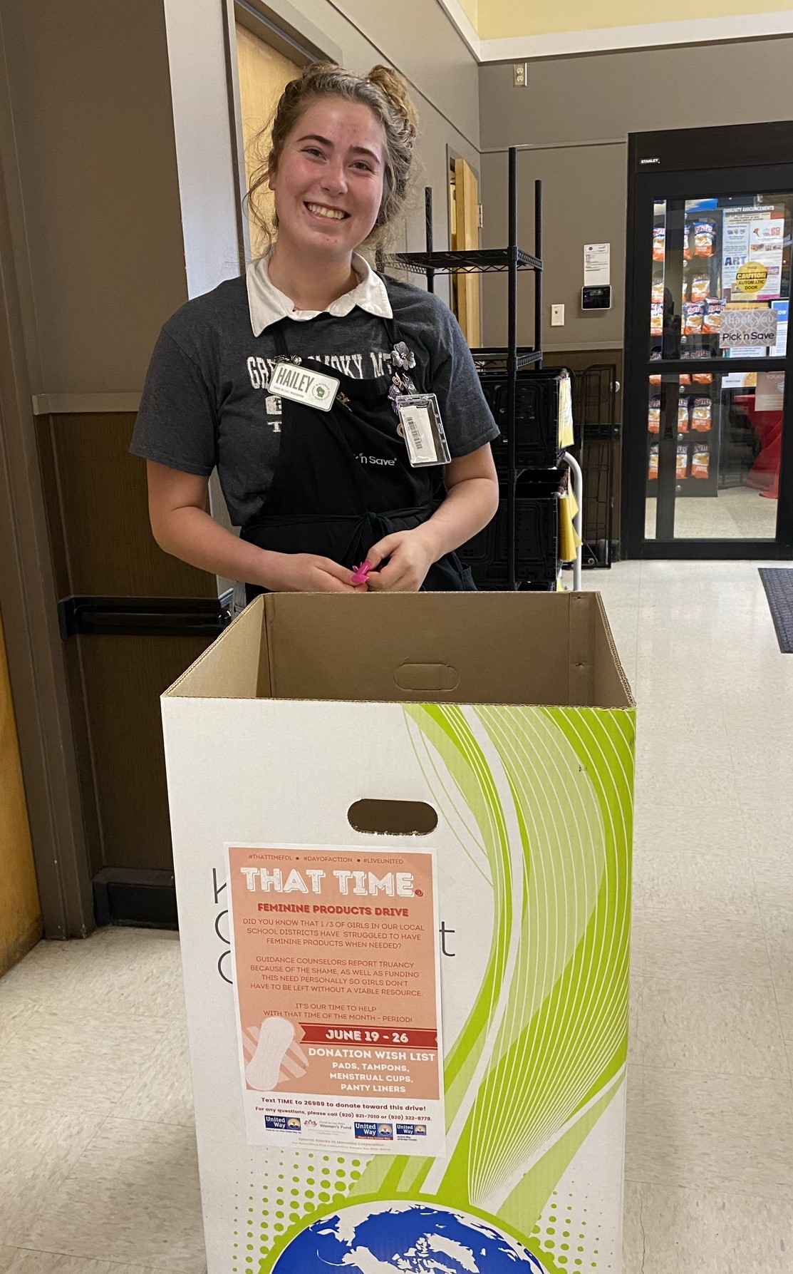 Girl with product donation box