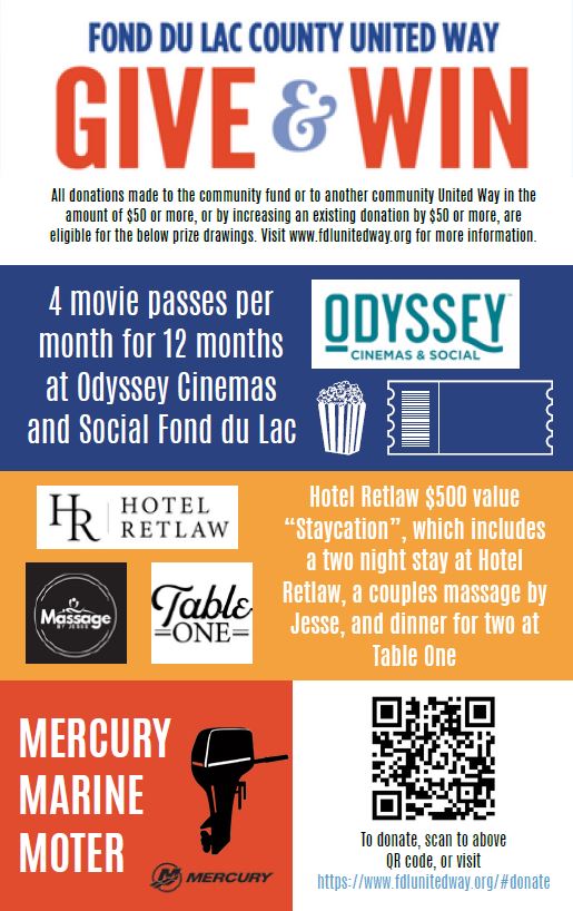 Give N Win prizes: Mercury Motor, Hotel Retlaw Stay, Odyssey Movie Passes
